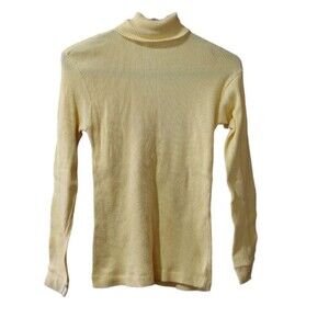 Amna Vintage Yellow Bright Cheery Ribbed Long Sleeve Turtleneck Top Medium